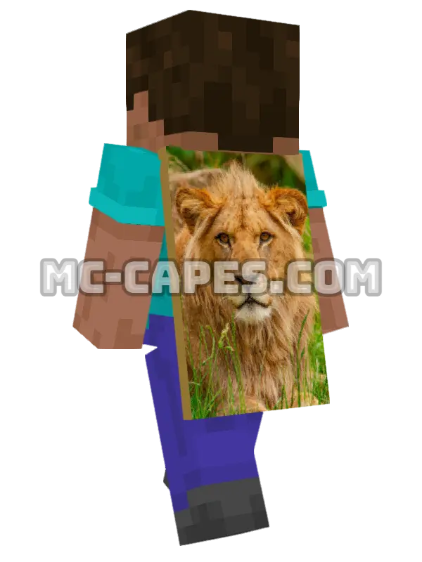 Lion Portrait Minecraft cape worn on a player, seen from behind