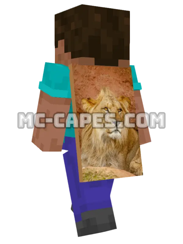 Lion Portrait Minecraft cape worn on a player, seen from behind