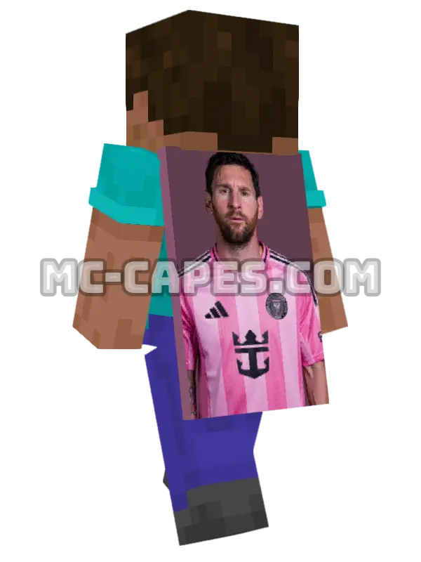 Lionel Messi Minecraft cape worn on a player, seen from behind
