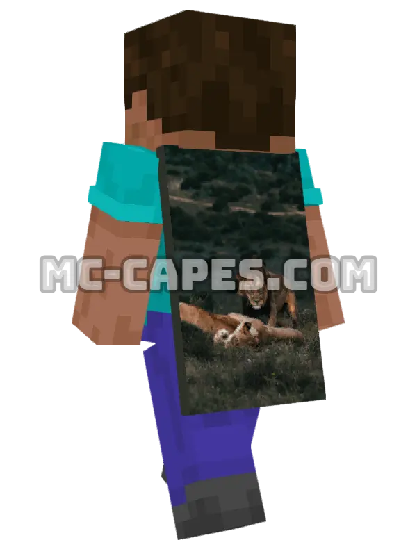 Lionesses Resting Minecraft cape worn on a player, seen from behind