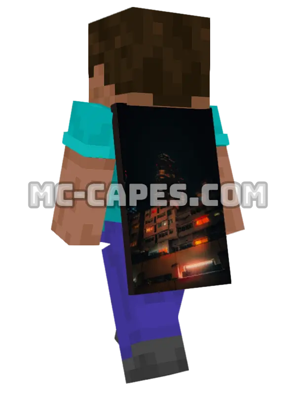 London Skyscrapers Minecraft cape worn on a player, seen from behind