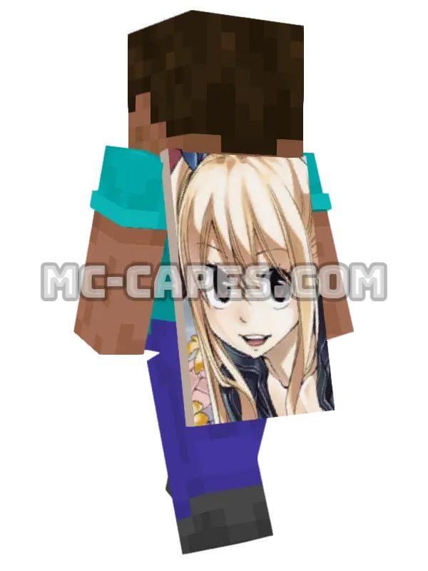 Lucy Heartfilia Minecraft cape worn on a player, seen from behind