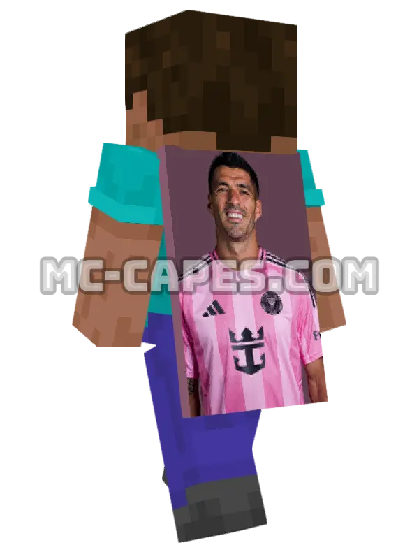 Luis Suarez Minecraft cape worn on a player, seen from behind