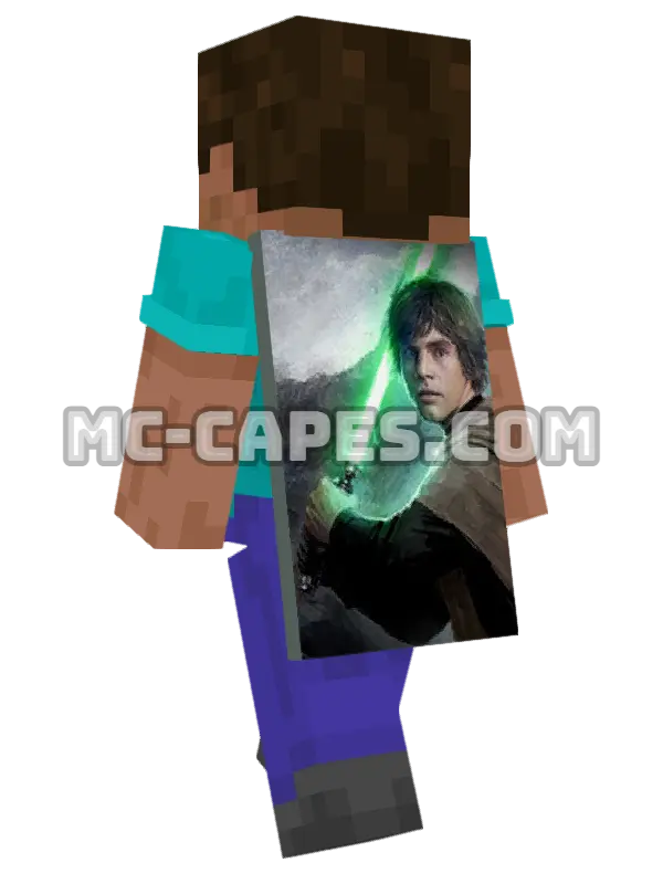 Luke Skywalker Minecraft cape worn on a player, seen from behind