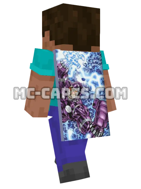 Machine Man Minecraft cape worn on a player, seen from behind