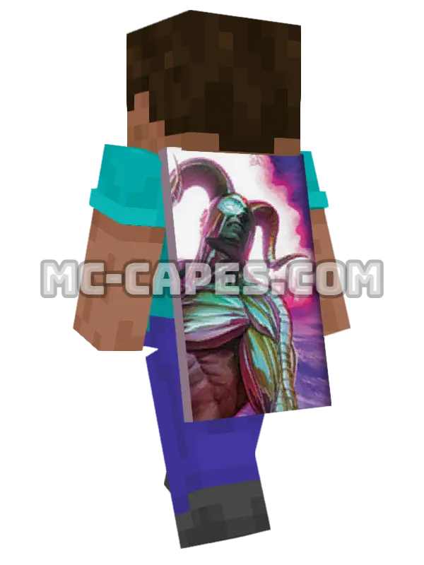 Magog Minecraft cape worn on a player, seen from behind