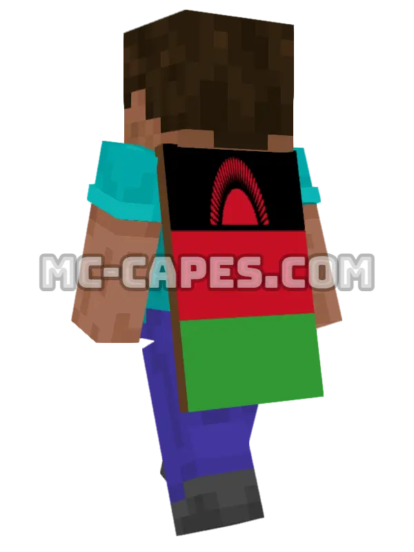 Malawi Flag Minecraft cape worn on a player, seen from behind