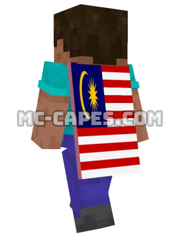 Malaysia Flag Minecraft cape worn on a player, seen from behind