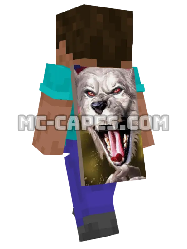 Man-Wolf Minecraft cape worn on a player, seen from behind