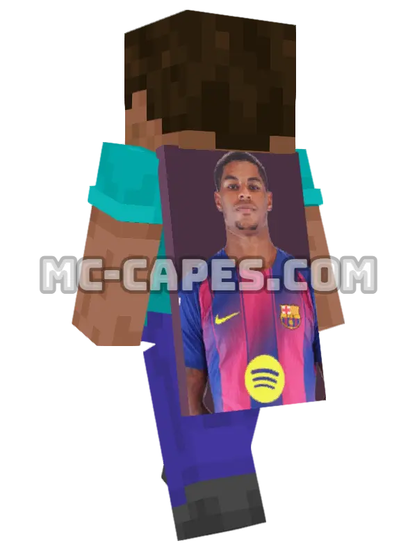 Marcus Rashford Minecraft cape worn on a player, seen from behind