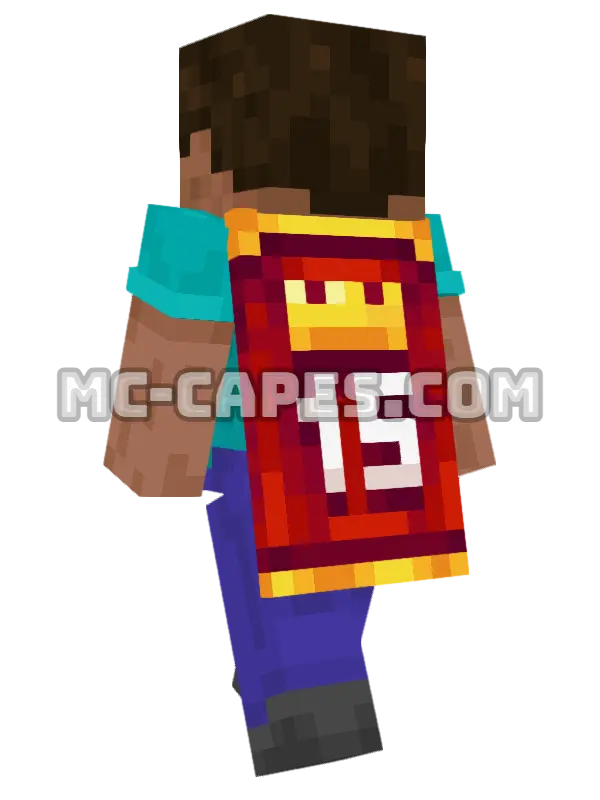 MCC 15th Year Minecraft cape worn on a player, seen from behind