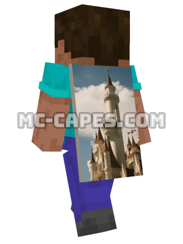 Medieval Castle Minecraft cape worn on a player, seen from behind