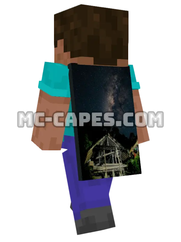 Milky Way Hut Minecraft cape worn on a player, seen from behind