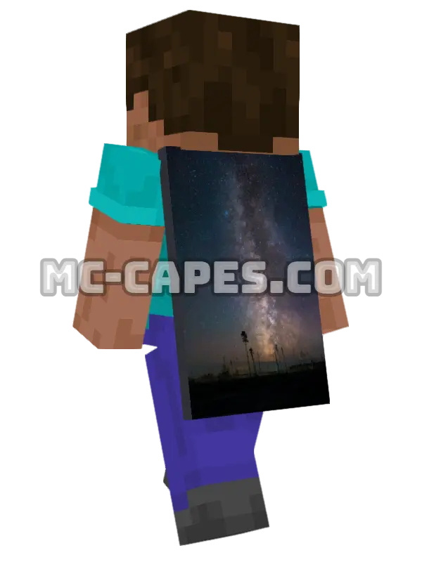 Milky Way Trees Minecraft cape worn on a player, seen from behind