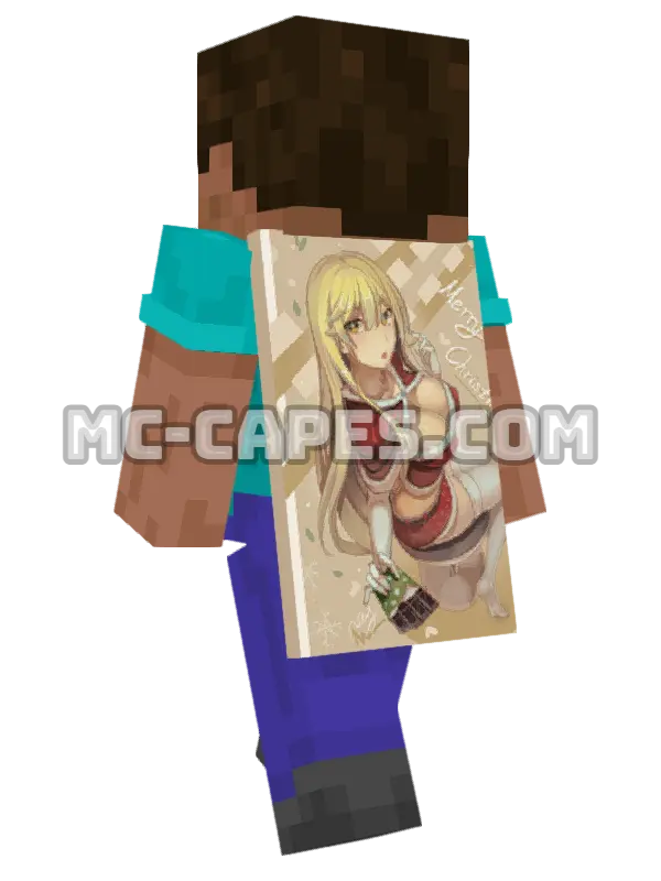 Misaki Shokuhou Santa Minecraft cape worn on a player, seen from behind