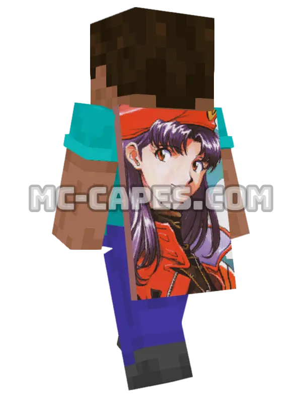 Misato Katsuragi Minecraft cape worn on a player, seen from behind