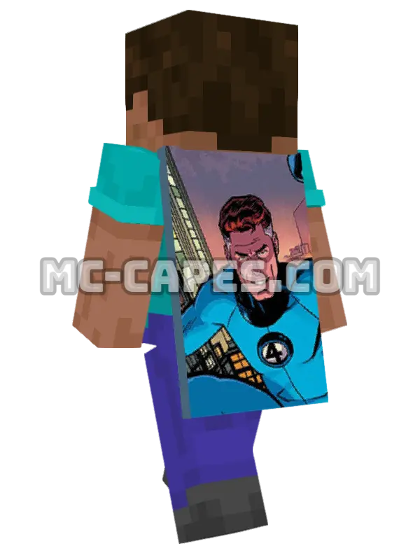 Mister Fantastic Minecraft cape worn on a player, seen from behind