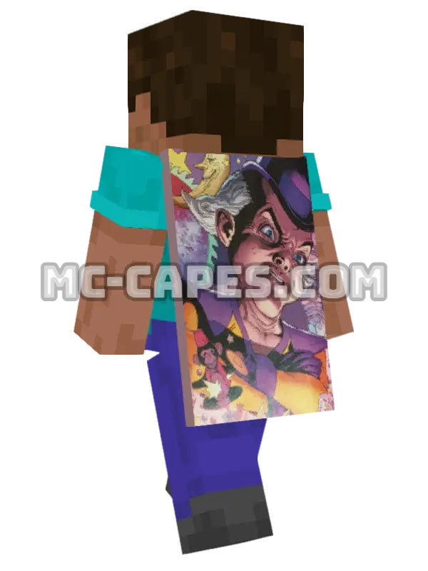 Mister Mxyzptlk Minecraft cape worn on a player, seen from behind
