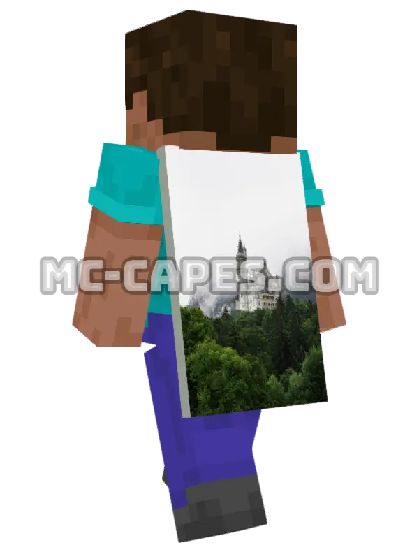 Misty Castle Minecraft cape worn on a player, seen from behind