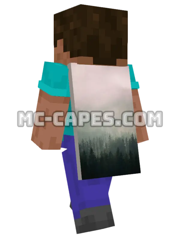 Misty Forest Minecraft cape worn on a player, seen from behind