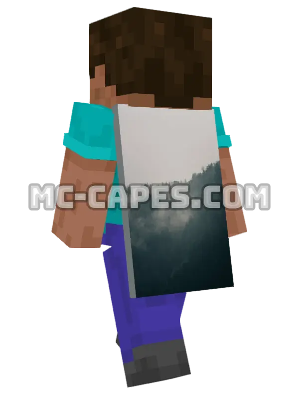 Misty Forest Minecraft cape worn on a player, seen from behind