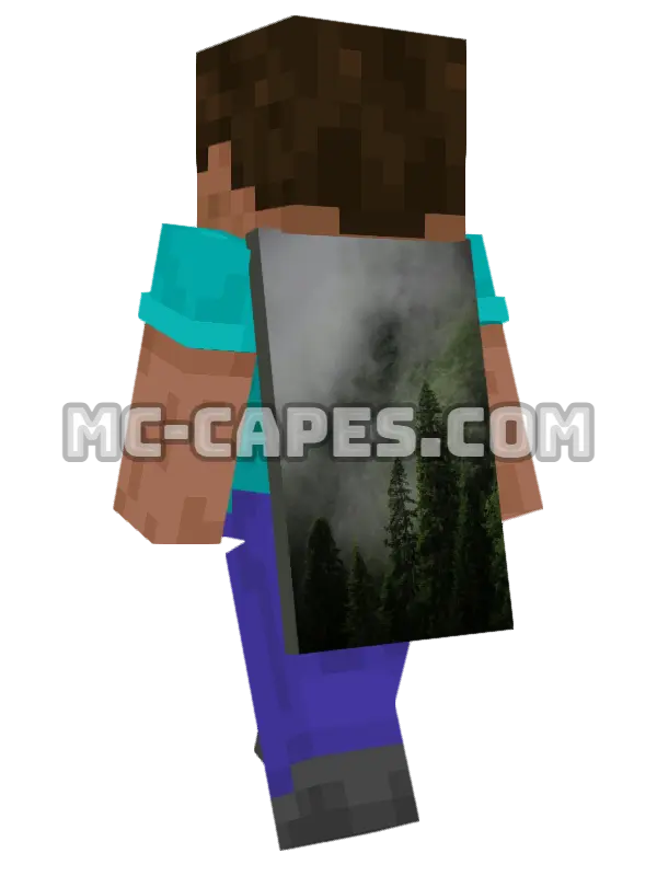 Misty Forest Minecraft cape worn on a player, seen from behind
