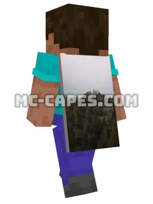 Misty Forest Hills Minecraft cape worn on a player, seen from behind