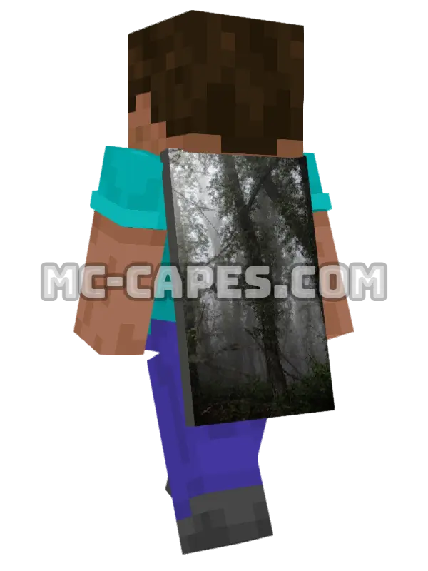 Misty Forest Sunlight Minecraft cape worn on a player, seen from behind