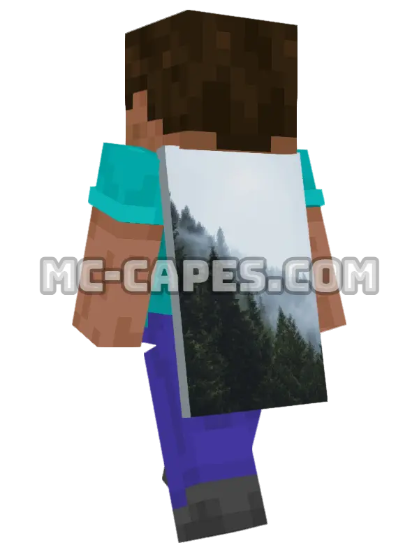 Misty Forest Trees Minecraft cape worn on a player, seen from behind