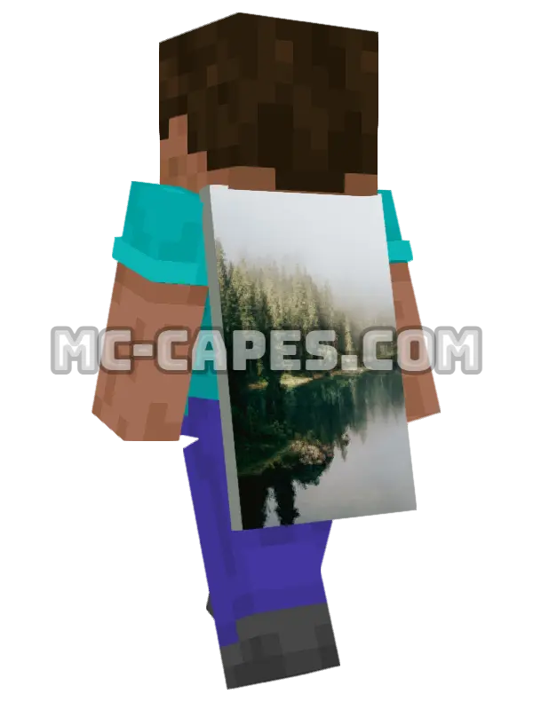 Misty Lake Minecraft cape worn on a player, seen from behind
