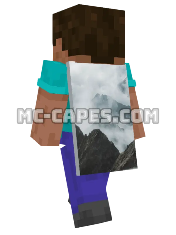 Misty Mountain Peaks Minecraft cape worn on a player, seen from behind
