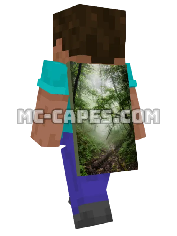 Misty Trees Minecraft cape worn on a player, seen from behind