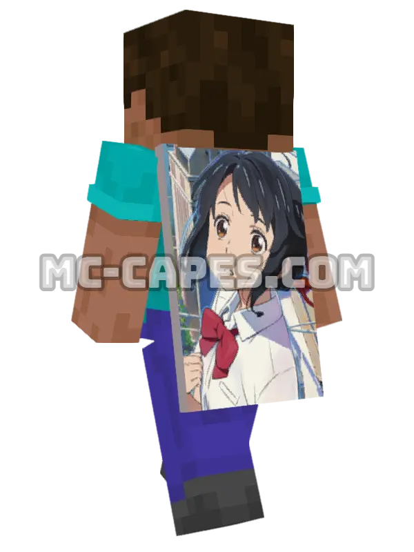 Mitsuha Miyamizu Minecraft cape worn on a player, seen from behind