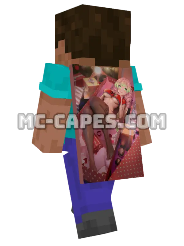 Mitsuri Kanroji Christmas Minecraft cape worn on a player, seen from behind