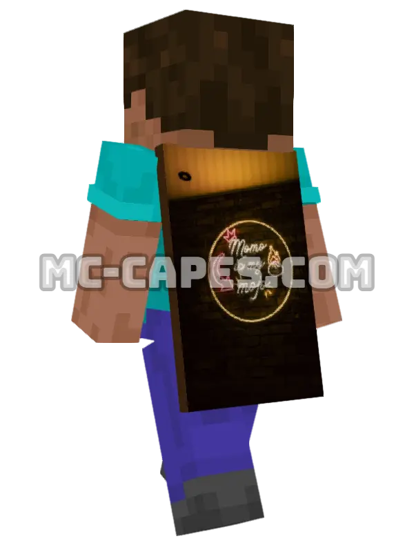 Mojo Neon Sign Minecraft cape worn on a player, seen from behind