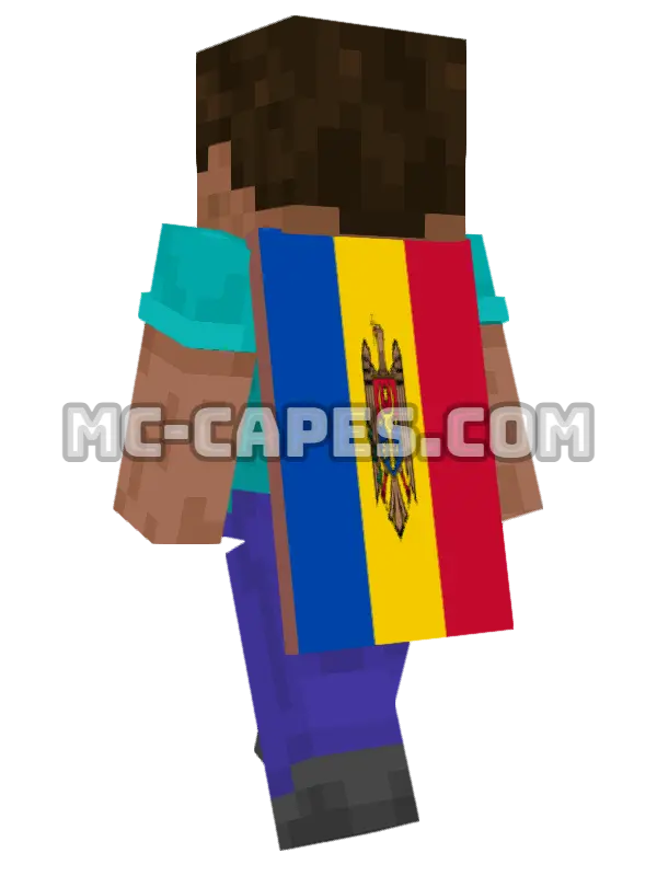 Moldova Flag Minecraft cape worn on a player, seen from behind