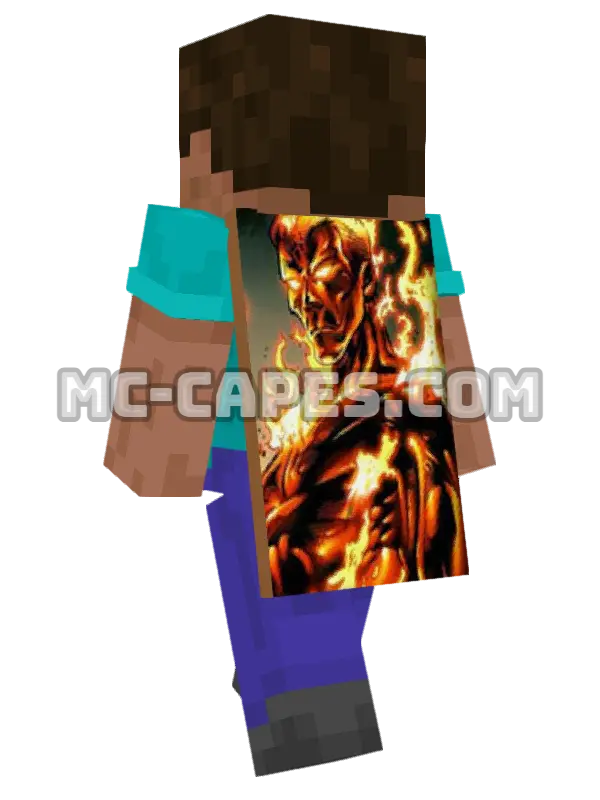 Molten Man Minecraft cape worn on a player, seen from behind