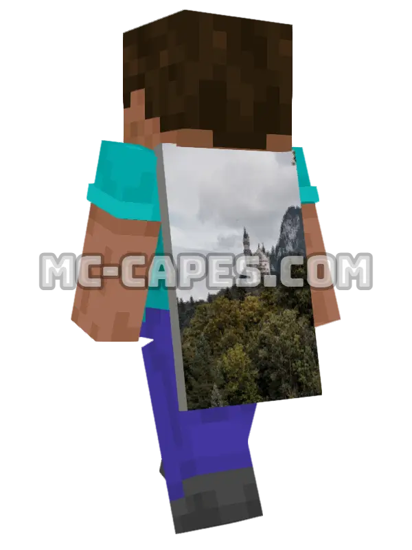 Mountain Castle Minecraft cape worn on a player, seen from behind