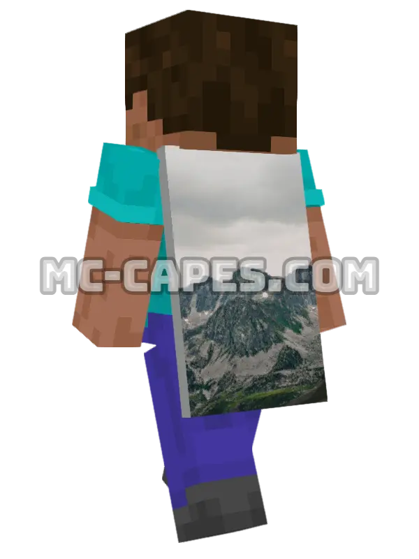 Mountain Peaks Minecraft cape worn on a player, seen from behind