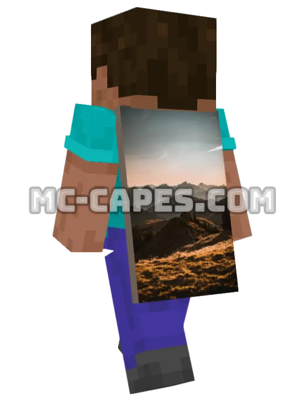Mountain Range Minecraft cape worn on a player, seen from behind