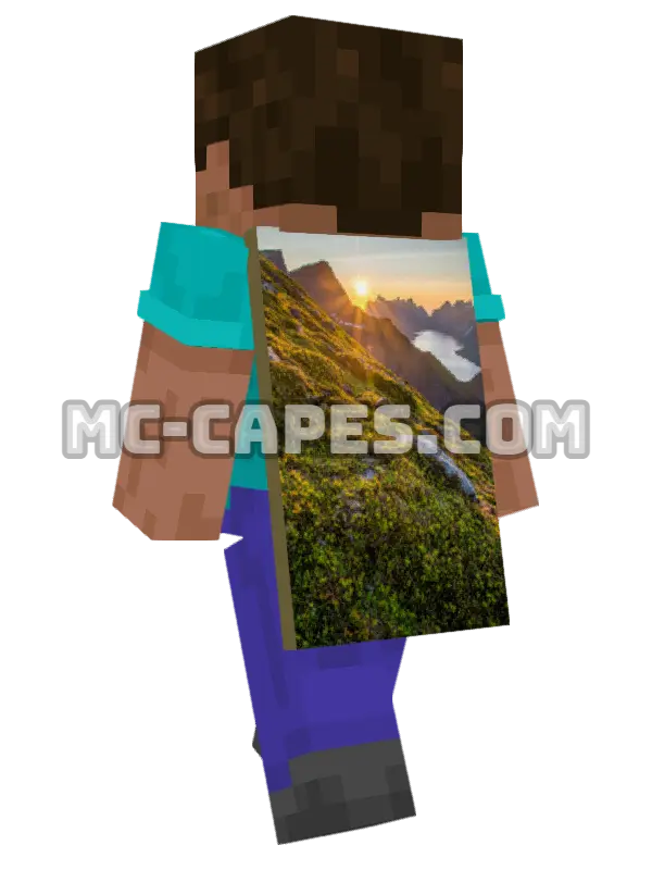 Mountain Range Minecraft cape worn on a player, seen from behind