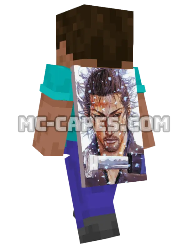 Musashi Miyamoto Minecraft cape worn on a player, seen from behind