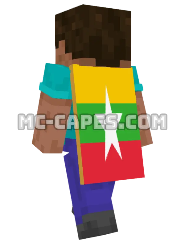 Myanmar Flag Minecraft cape worn on a player, seen from behind