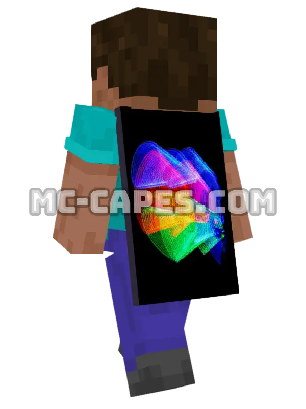 Neon Light Swirls Minecraft cape worn on a player, seen from behind