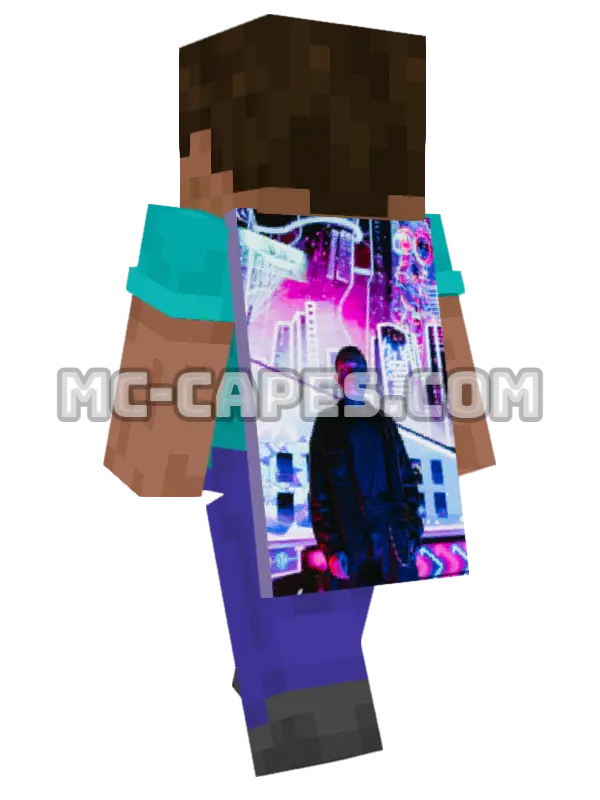 Neon Lights Man Minecraft cape worn on a player, seen from behind