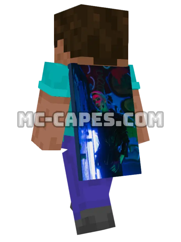 Neon Portrait Minecraft cape worn on a player, seen from behind