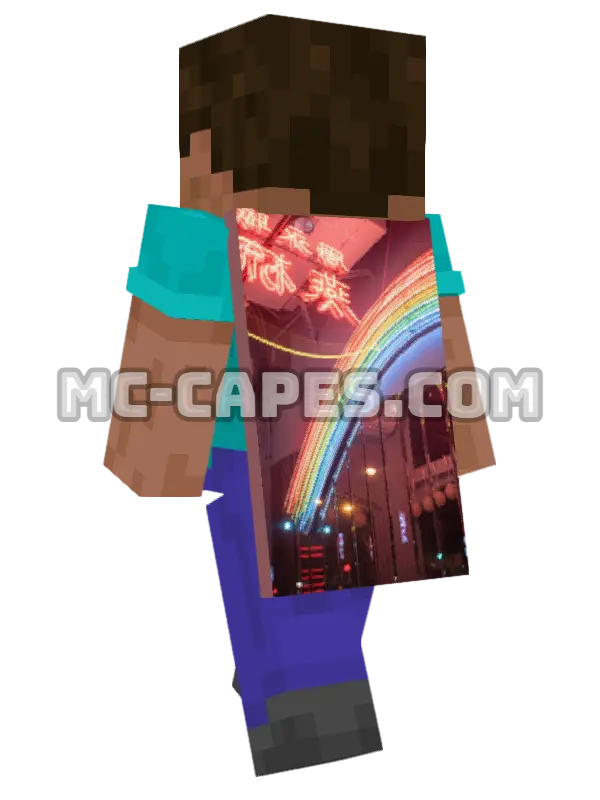 Neon Sign Minecraft cape worn on a player, seen from behind