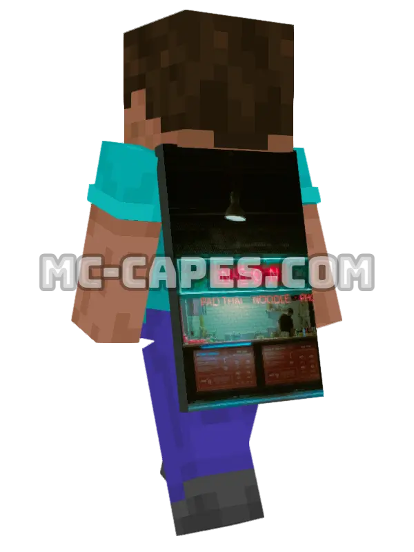 Neon Sign Minecraft cape worn on a player, seen from behind