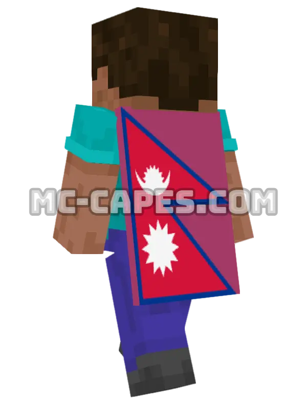 Nepal Flag Minecraft cape worn on a player, seen from behind