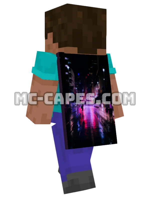 Night Street Scene Minecraft cape worn on a player, seen from behind